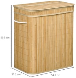 Wasmand, opbergmand, speelgoedopslag, kledingopslag, met deksel en handgrepen, 2 vakken, met afneembare stofzak, geschikt voor woonkamer, slaapkamer, badkamer 54,2 x 35,2 x 59,5 cm hout kleur bamboe — thumbnail 2