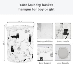 Dierenkattenpatroon - Opvouwbare wasmand - Geschikt voor kinderkamers - Unisex - Draagbare hoge opvouwbare schattige wasmand - Opbergrek - Opbergmand voor kinderkamers met handvat — thumbnail 5