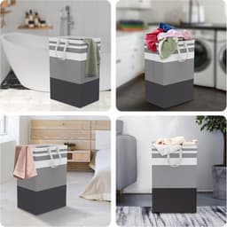 Wasmand met grote capaciteit van 75 liter en handvat - Waterdichte wasmand voor de slaapkamer - Vrijstaande hoge waterdichte wasmand - Geschikt voor slaapkamer, badkamer, slaapzaal, speelgoedopslag (gestreepte versie - 1 x 75 liter) — thumbnail 2