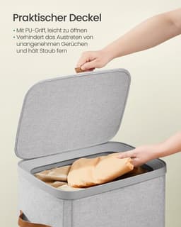 Wasmand, 100 L wasmand, met deksel en handgrepen, verwijderbare voering, eenvoudige montage, 42 x 32 x 75 cm, duifgrijs LCB811GD01 — thumbnail 5