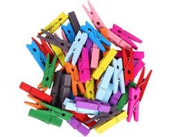 Premium - Gekleurde Kleine houten mini knijpers - 50 STUKS - Mix - Knijpertjes - Fotoknijpers - Geboorte wasknijpers - 25 mm - Foto knijpers - Knijper om foto's aan op te hangen - Fotohouder - Knijpers - Wasknijpers - Kerstkaart hangers - Pola