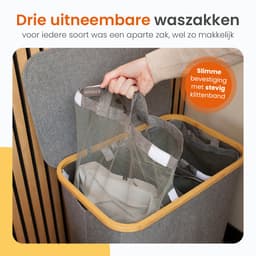 Goliving Wassorteerder 3 Vakken - 150L - Opvouwbare Wasmand Met Deksel - 3 Uitneembare Zakken Met Kleurlabels - 57 x 37 x 66 cm - Grijs — thumbnail 3