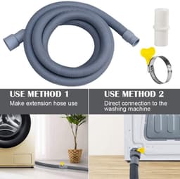 Wasmachine slang- Verlengslang-Universeel-afvoerslang verlengset - Geschikt voor wasmachine vaatwasser - Universeel-1 verlengadapter en 2 slangklemmen-2 meter-afvoerslang voor wasmachine — thumbnail 4