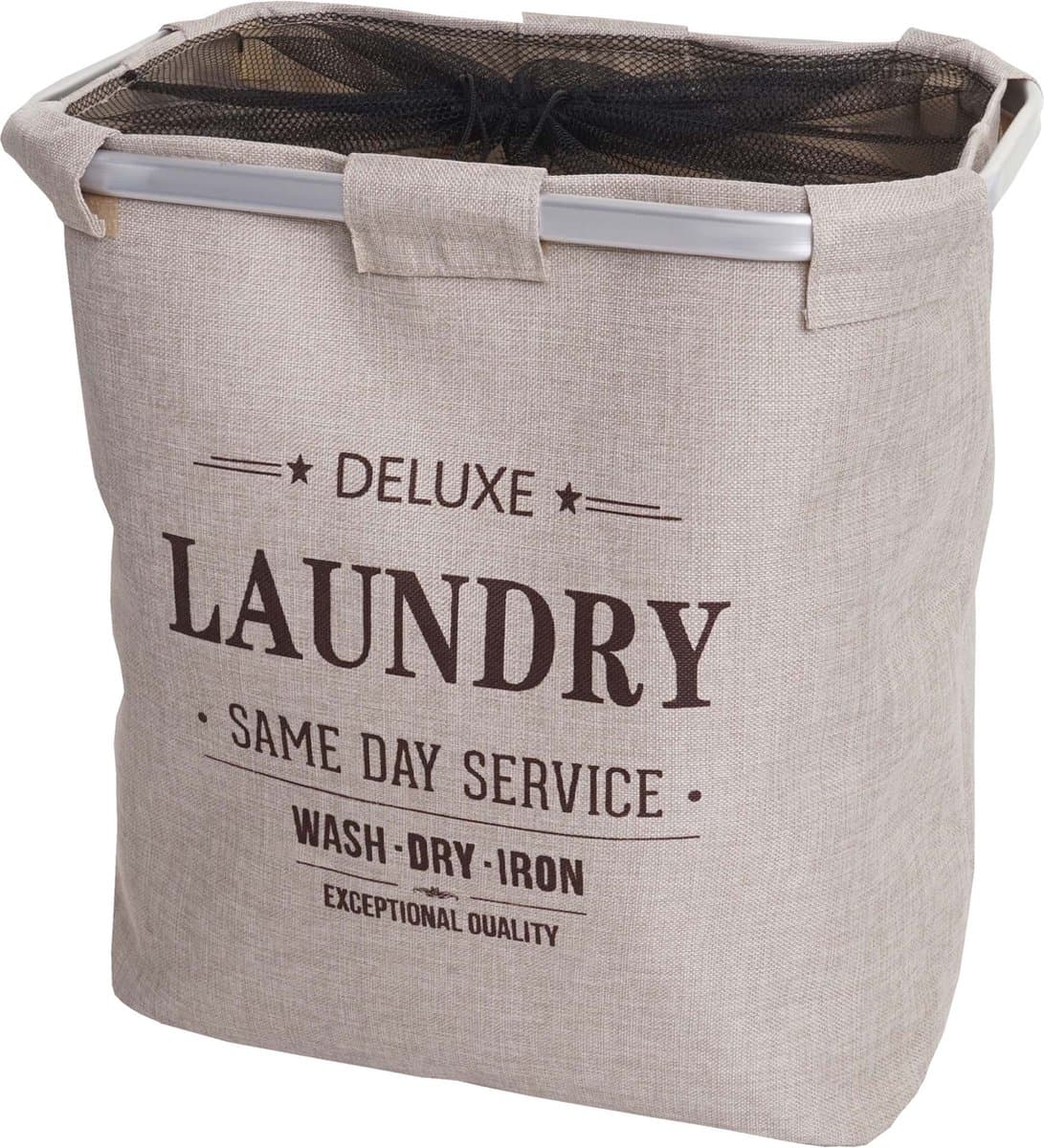 Wasmand MCW-C34, Wasbox Wasmand Wasmand met net, 1 vak 56x49x30cm 82l ~ beige — afbeelding 1