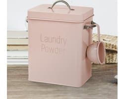 Waspoeder voor wasmiddel, box, wasmiddelbox met doseerlepel en schep, waspoederdoos, metalen opbergdoos, 4 liter, poeder opbergdoos (roze)