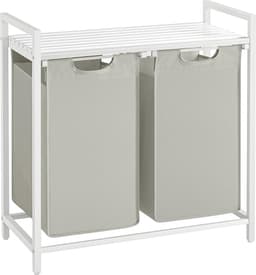 Wasmand 2 vakken – uitschuifbare wassorteerder met plank - 73 x 33 x 72 cm – metaal - Wit — thumbnail 1