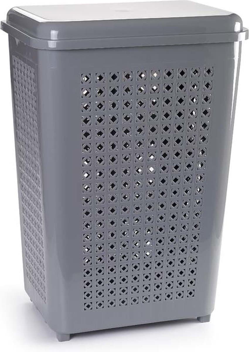 Plasticforte Wasmand met deksel - 50 liter - grijs - kunststof - 41x31x61 cm — afbeelding 1