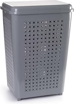 Plasticforte Wasmand met deksel - 50 liter - grijs - kunststof - 41x31x61 cm — thumbnail 1