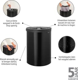 Brabantia Wasmand - met Deksel - 55 l - Wassorteerder - 2 Vakken - Matt Black / Dark Grey — thumbnail 5