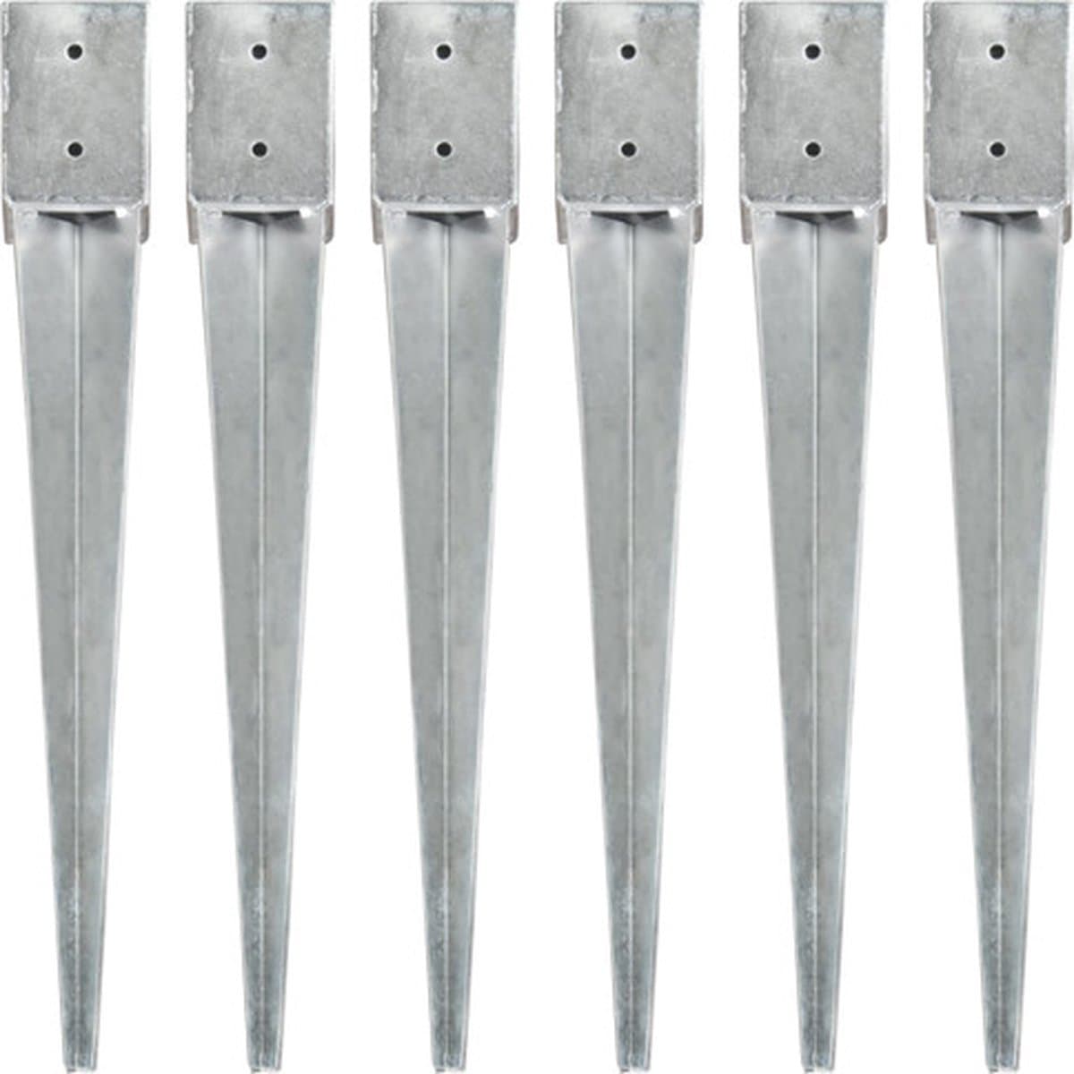 vidaXL - Grondpinnen - 6 - st - 10x10x76 - cm - gegalvaniseerd - staal - zilverkleurig — afbeelding 1