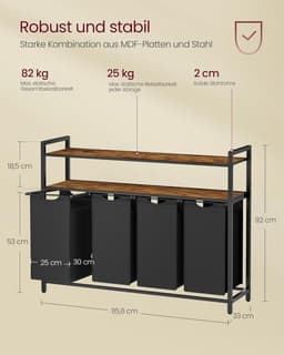 Wasmand – 4 vakken – 2 planken – Vintage bruin/Zwart — thumbnail 2