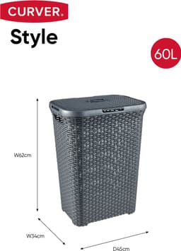 Curver Style Wasmand met deksel - 60L - Antraciet — thumbnail 2
