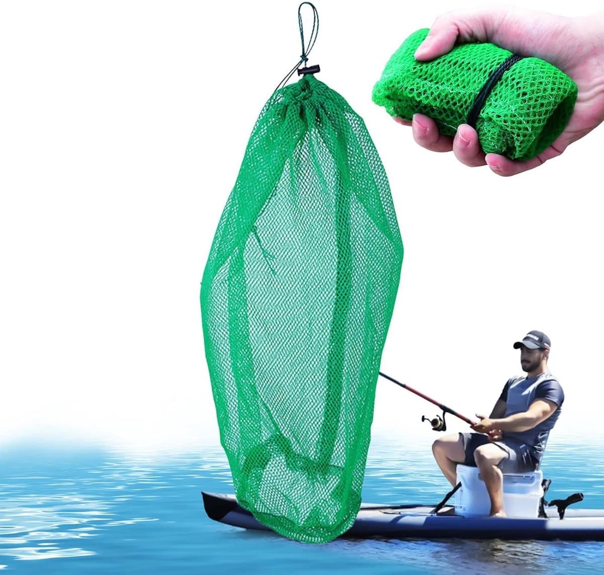 Visnettas Nylon - Opvangzak Trekkoord - Buiten Opslag - Sneldrogend Mesh - 60x40cm - Groen — afbeelding 1