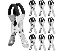 10-pack - Wasknijpers - Metalen veerklemmen - Meubelklemmen - Windbestendige, sterke klemmen - Multifunctioneel - Roestvrij staal - Geschikt voor waslijnen buiten, strandstoelen, tafelkleden en kleding - 11*2,4*5,8 cm - Zwart
