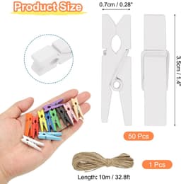 Mini Houten Wäscheklammern 3,5 cm - 50 Stuks in Diverse Kleuren met Jutestreng — thumbnail 2