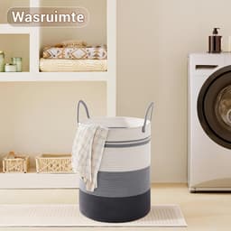 Katoenen Touw Wasmand Extra Groot 45.5cm x 61cm - Opvouwbare Opbergmand met Handvat - Voor Wasgoed, Dekens en Speelgoed - 100L Verloop grijs — thumbnail 3