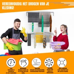 QORA® Wanddroogrek Inklapbaar - Wanddroogrek - Zilver - ‎80cm x 100cm x 15cm — thumbnail 2
