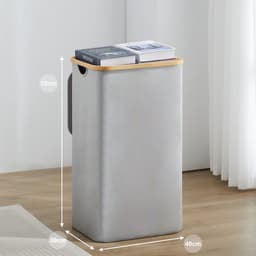 Dailygoods - YOUDENOVA Wasmand met deksel, 85 liter, wasverzamelaar, smal, met waszak, opvouwbare wasmand, hout, bamboe, wasmand, hoge wasmand, grijs — thumbnail 5