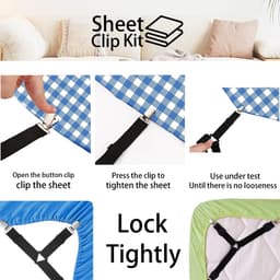 Dailygoods - Bedlakenhouders, set van 8 stuks, verstelbare bedbevestigingen, zwart, 24 stuks, dekbedovertrek, clips, wit, elastisch, voor laken, matras, strijkplank, bank — thumbnail 4