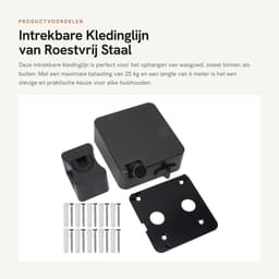 Dailygoods- Kledinglijn Intrekbaar - Roestvrij Staal - 6m Lengte - 25kg Belasting - Eenvoudige Installatie - Geschikt voor Binnen/Buiten - Waslijn — thumbnail 1