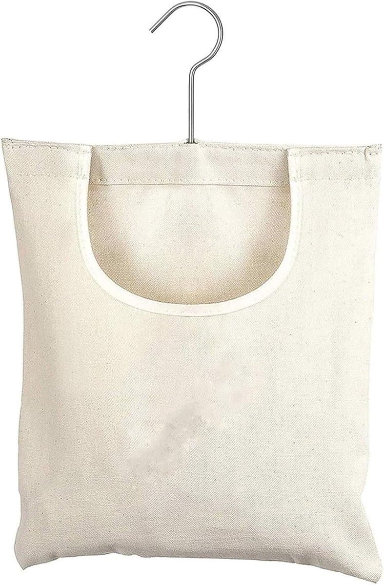 Wasknijperzak met haak - Mandtas organizer - Wasknijpers opbergen - Grote opening - 31 x 26 cm - Beige — afbeelding 1
