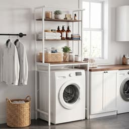 HOMCOM Wasmachinekast - Metaal, spaanplaat - 67 x 40 x 161,8 cm - Bruin en wit — thumbnail 3