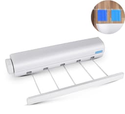 1 stuk - uittrekbare waslijn - elastische drooglijn - ophang‑wasrek - automatisch intrekbare waslijn met veermechanisme - 5 touwen - afmetingen 36,8 x 6,3 x 6 cm - Geschikt om kleding te drogen op het balkon - willekeurig roze of blauw — thumbnail 1