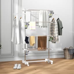 Droogtoren Inklapbaar 142 Bij 55 Bij 172 Cm Met Wielen En Vergrendeling Wit Voor Efficiënt Drogen In Huis Tuin En Balkon — thumbnail 1