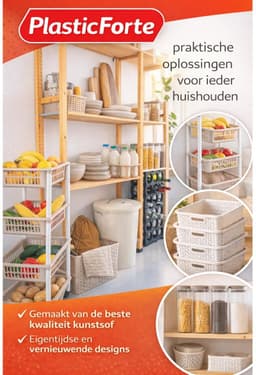 Plasticforte Wasmand - 2x - 35 liter - rotan - beige - kunststof - 53 x 36 x 26 cm - draagmand - met handvatten - lichtgewicht — thumbnail 4