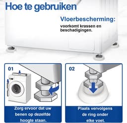 Trillingsdempers Wasmachine/Droogkast - 6 stuks - Trillingsmat - Voetjes wasmachine - Voetjes Droger - Wasmachine Geluidsdempers / Vibratiedempers - Wasmachine demper - Anti Vibratie - Antislip Rubber - Antislipmat - Schokdempers wasmachine - Wit — thumbnail 3