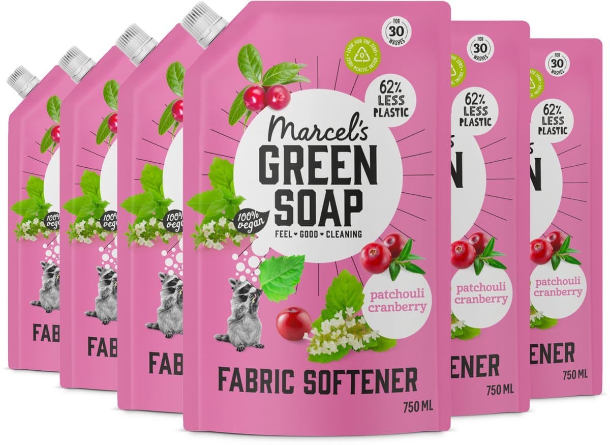 Marcel's Green Soap Wasverzachter Navulling - Patchouli & Cranberry - 6 x 750ml - 180 wasbeurten — afbeelding 1