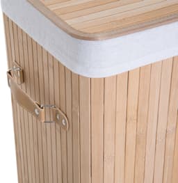 HOMCOM – Wasmand – Bamboe –40x30x60 cm – 70L, opvouwbaar – met deksel – voering — thumbnail 5