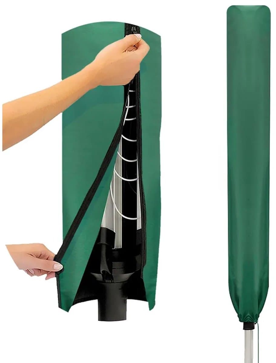 Waslijnhoes, waterdicht, polyester, UV-bestendig, winddicht, Geschikt voor ritssluiting en trekkoord, 16x16x165 cm, groen. — afbeelding 1