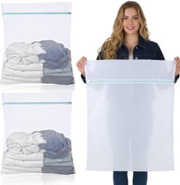 Waszak Groot 60 x 80 cm - Waszakken voor Wasgoed - Wasnetten met Ritssluiting - Witte Waszakken - Set van 2 Stuks - Polyester Materiaal - Wasnet — thumbnail 1