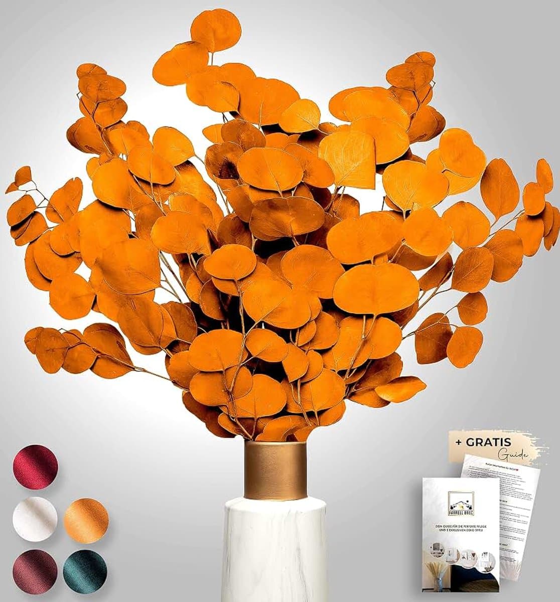 Black Week Birkental eucalyptus - extra duurzame en 65-70 cm lange droogbloemen decoratie - gedroogde eucalyptus - gedroogde bloemen, vaas droogbloemen boeket, boho decoratie (oranje) — afbeelding 1