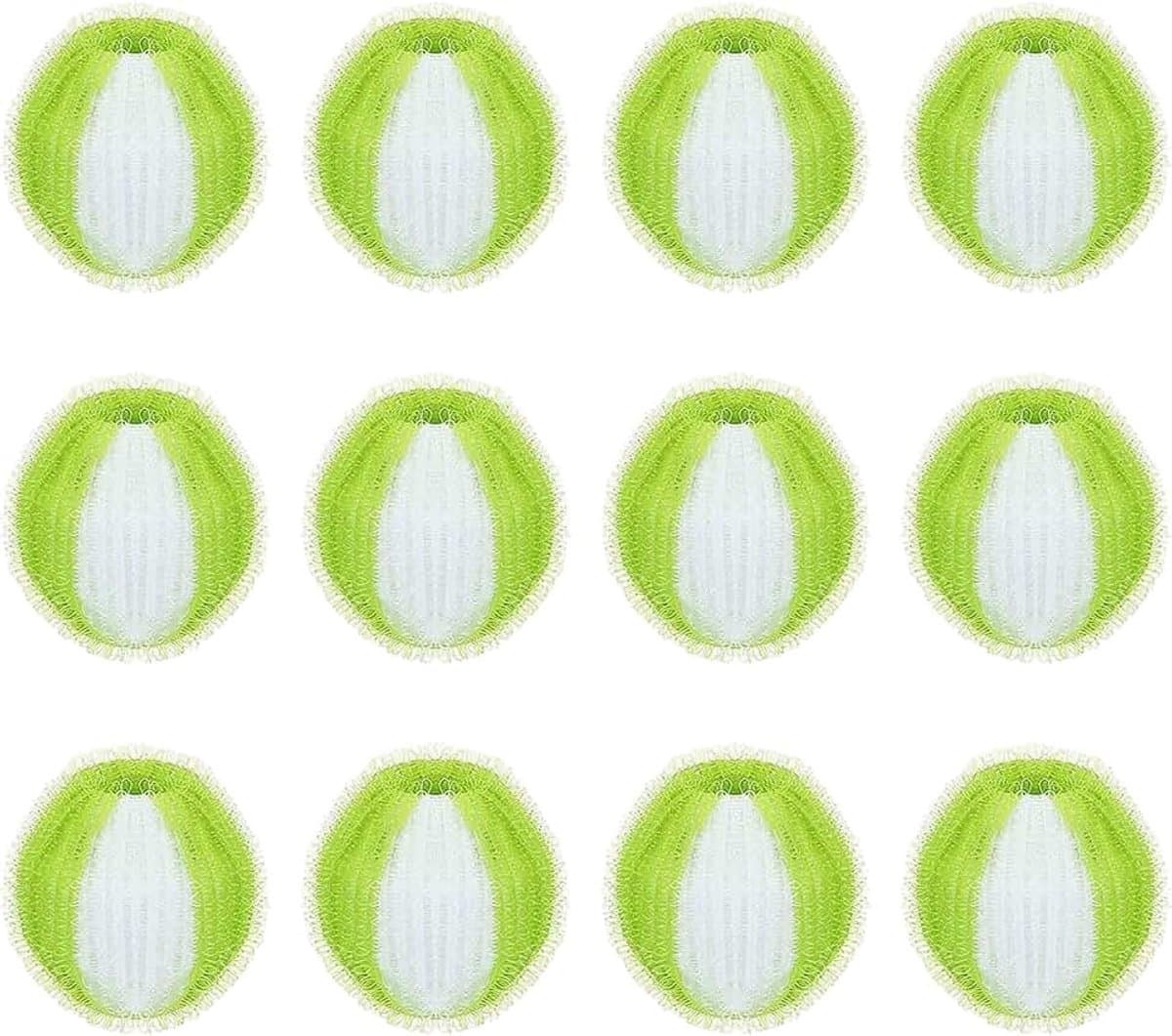 Set van 12 herbruikbare wasballen, haarvanger voor de wasmachine | effectieve haarvanger tegen katten- en hondenharen, voor kleding, handdoeken en beddengoed, mosterdgroen + wit — afbeelding 1