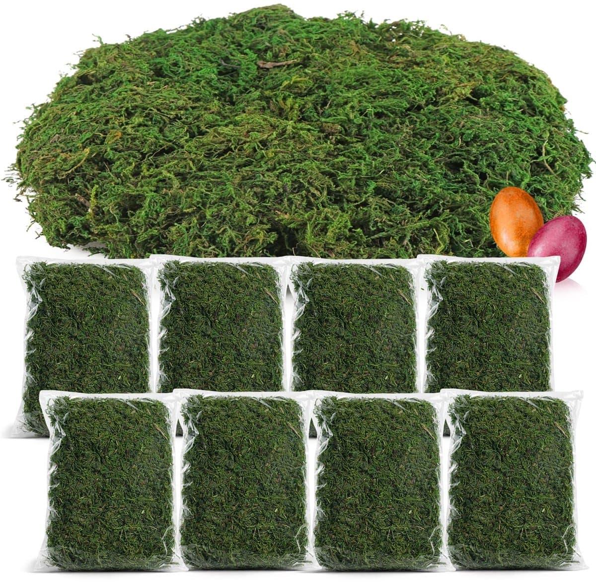 200g groen doe-het-zelf-knutselmos voor paasmanden - echt decoratief mos voor het knutselen en decoreren van paasmanden (Set2 - decoratief mos - 200g) — afbeelding 1