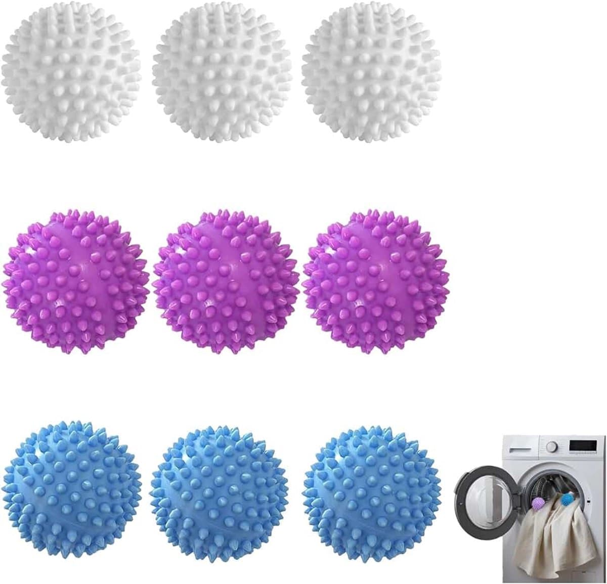 Set van 9 wasballen, wasbal voor wasmachine | Droogballen voor wasmachine, herbruikbare wasbal voor wasgoed, voor wasmiddel, zachte en pluizige kleding — afbeelding 1