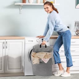 Wandhangende Opvouwbare Wasmand - Draagbare Hangwasmand - Geperforeerd PP Kunststof - Zelfklevende Montage Zonder Boren - Ventilerend Ontwerp - Voor Badkamer, Wasruimte En Kast — thumbnail 4