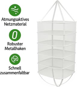 Droognet Kruiden - Droogrek Hangend - Kruiden Drogen - 5 Lagen Capaciteit - Ø 45 cm - Wit — thumbnail 4
