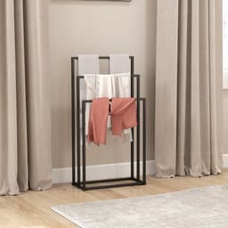 Wishdor - Droogrek - Vrijstaand handdoekenrek met 3 stangen - modern en ruimtebesparend - voor badkamer of wasruimte - metaal - zwart - 45 x 21,5 x 85 cm — thumbnail 2