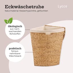 Wasmand met deksel - Hoek mand - Ruimte besparen - Natuurlijk waterhyacint - 42x30x49cm - Beige — thumbnail 4