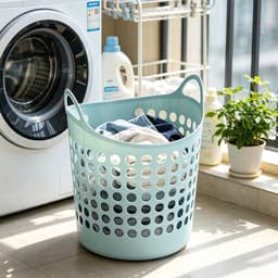 Wasmand - Opbergmand - Geperforeerde opbergmand - Opvouwbare wasmand - Plastic wasmand - Kledingopbergmand - Geschikt voor het opbergen van vuile was - Wasmand met handvat - 40x30.5x40cm - Geschikt voor badkamers en slaapkamers — thumbnail 3