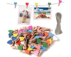 Houten Kledinghangers - Mini Knijpers - Foto's Ophangen - Natuurlijk Hout - 3.5 cm - Houtkleur