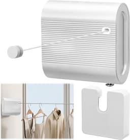 Waslijn Uittrekbaar - Intrekbare Waslijn - Kleding Drogen - Anti-doorhang Design - 42 m - Wit — thumbnail 1