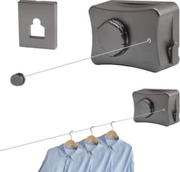 Intrekbare Waslijn - Droogrek Binnen Kledinglijn - Kleding Drogen - Anti-doorzakken Ontwerp - 5.1 Meter - Grijs — thumbnail 1