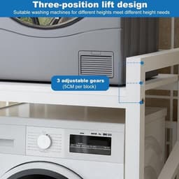 Wasmachine standaard – Wasdroger rek – Verhoger – Opbouwmeubel – Opbergrek – Verstelbaar in hoogte – Zwart smeedijzer met plank — thumbnail 2