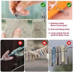 Wasknijpers 100 Stuks - Roestvrij Staal - Sleutelringen 50 Stuks - UV-bestendig - Voor Kleding/Handdoeken - Verbeter je Levenskwaliteit - Klemmen — thumbnail 5