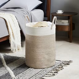 Wasmand - Vuilnismand - Opbergmand - Wasmand van touw - Opvouwbaar - Diameter 38 cm - Hoogte 50 cm - Bruin — thumbnail 5