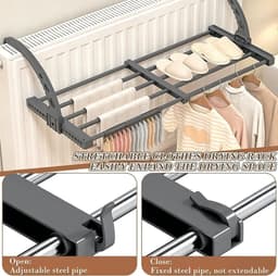 Uittrekbaar en opvouwbaar wasrek voor balkon en binnen, handdoekhouder, radiator, ruimtebesparend, 38-55 cm x 35 cm — thumbnail 3